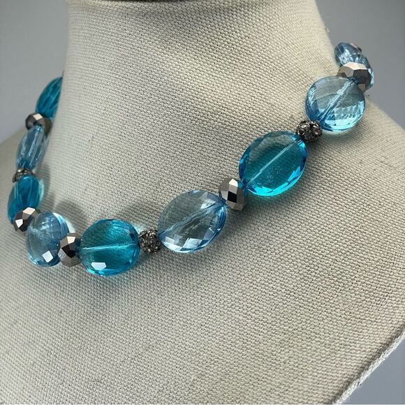 Vintage Trifari Crown Sapphire Crystal Necklace, Pave Crystal, Silver Tone - Picture 5 of 8